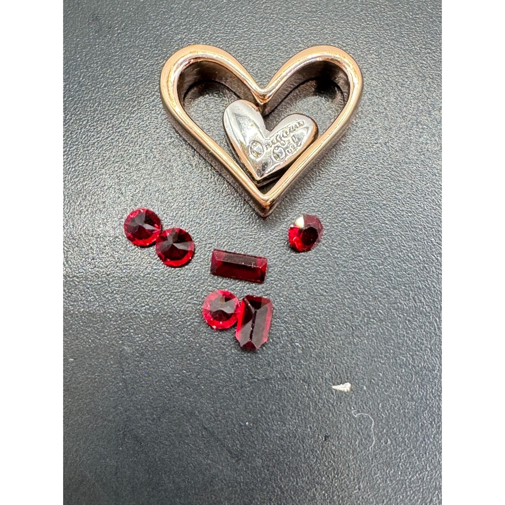 Origami Owl Heart Charm Set Red Swarovski Crystals Rose Gold Silver Tone Mixed